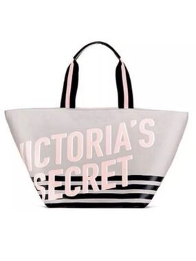 Victoria's Secret Pink, Gray& Black Zippered  Closure Canvas Weekender Tote NWT